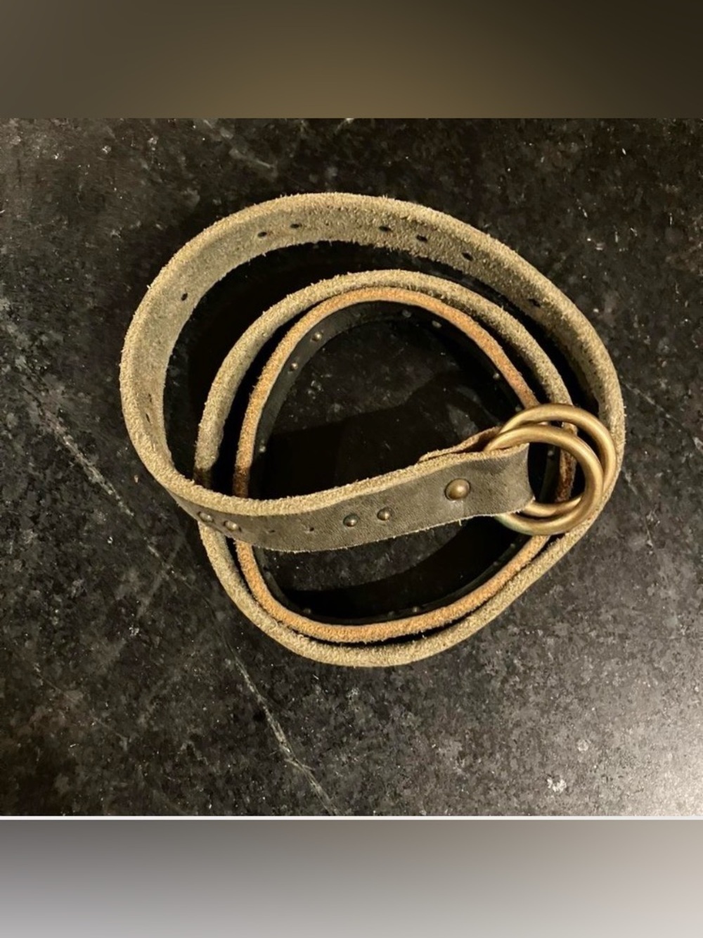 Double Ring Buckle Leather Belt in Brown/Khaki